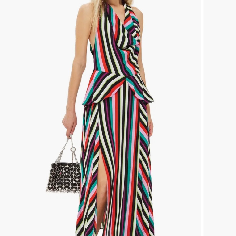Topshop Asymmetrical Striped Dress - Black, Pink, Green, Blue